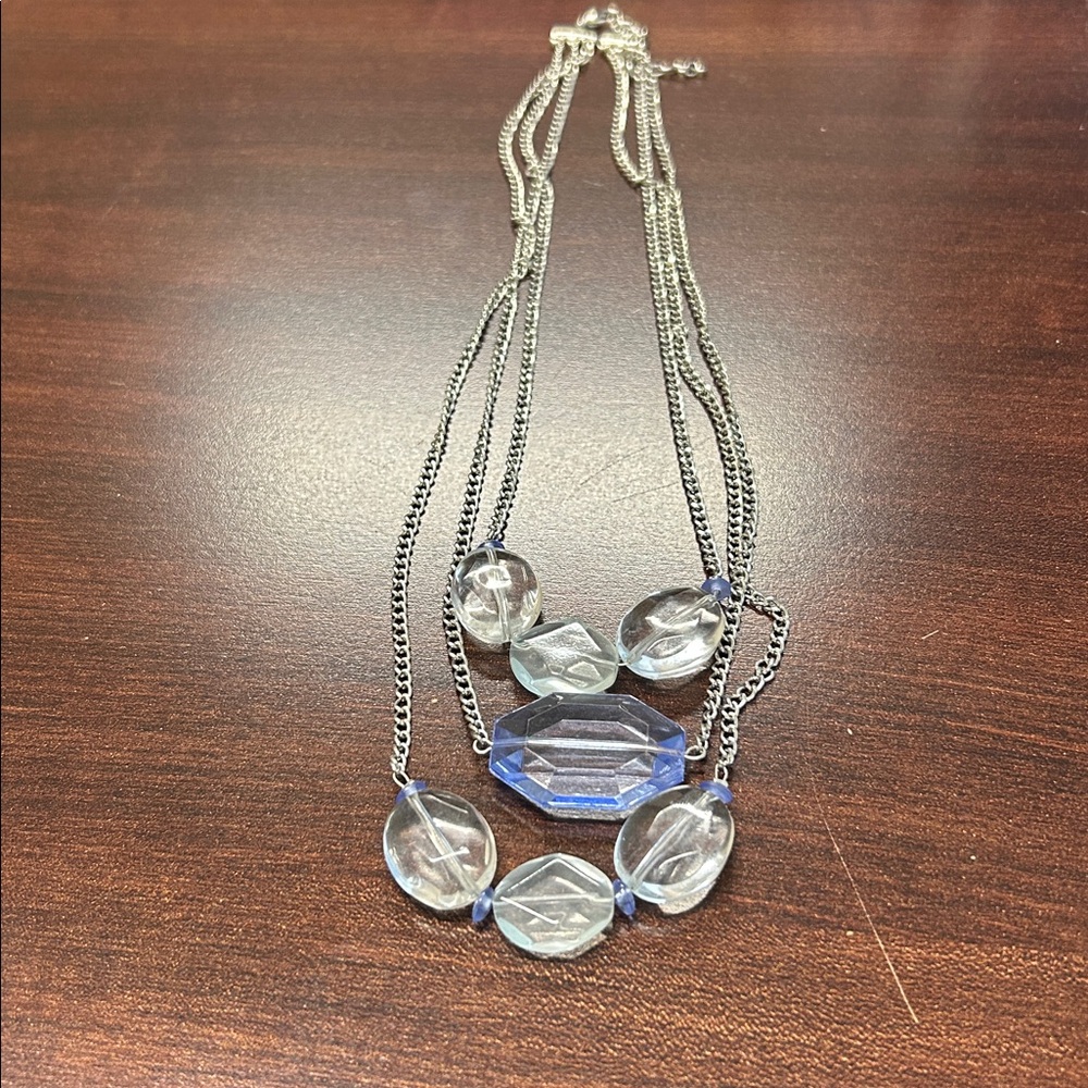 Elegant Multi-Strand Crystal and Silver Necklace with Blue Accent Beads